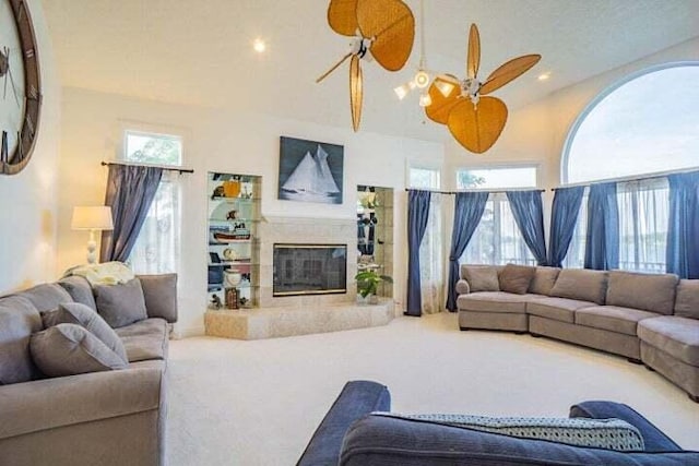 living room featuring ceiling fan