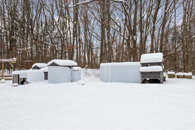 view of yard layered in snow