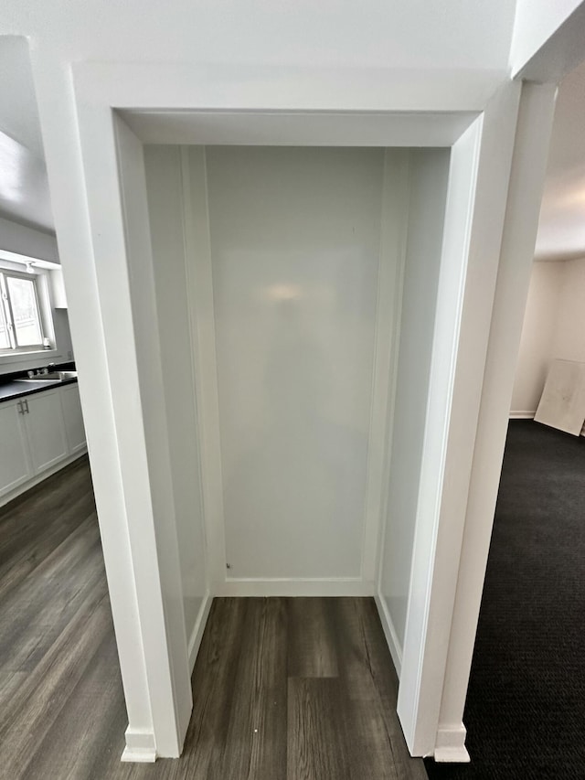 hallway featuring dark hardwood / wood-style flooring