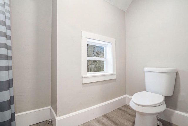 bathroom with hardwood / wood-style flooring and toilet