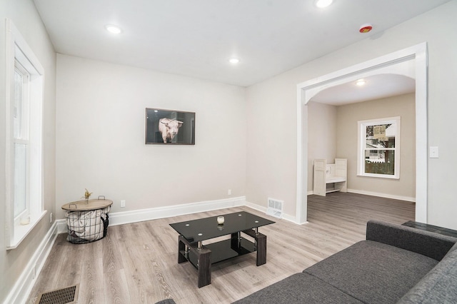 living room featuring light hardwood / wood-style floors