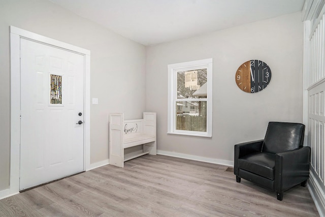 living area with light hardwood / wood-style flooring