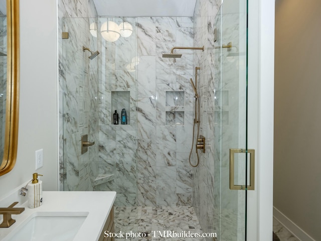 bathroom featuring vanity and walk in shower