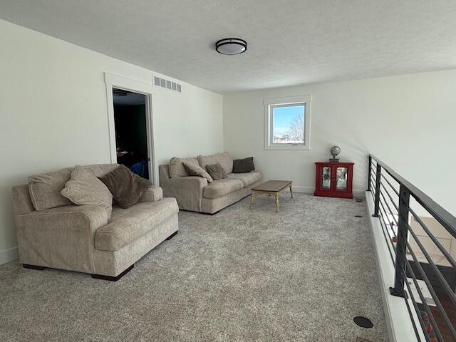 living room with a textured ceiling