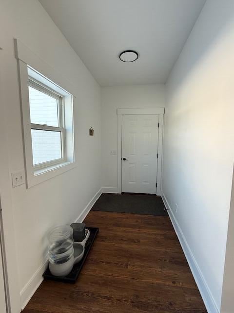 hallway featuring dark wood-type flooring