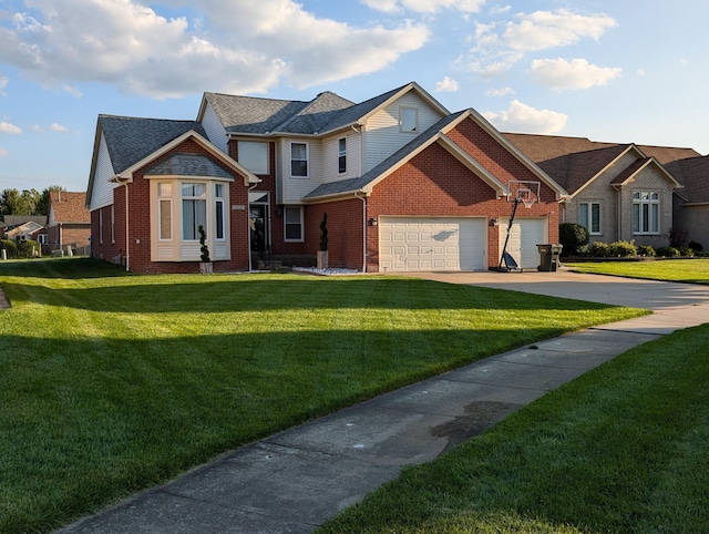 view of front facade with a garage and a front yard