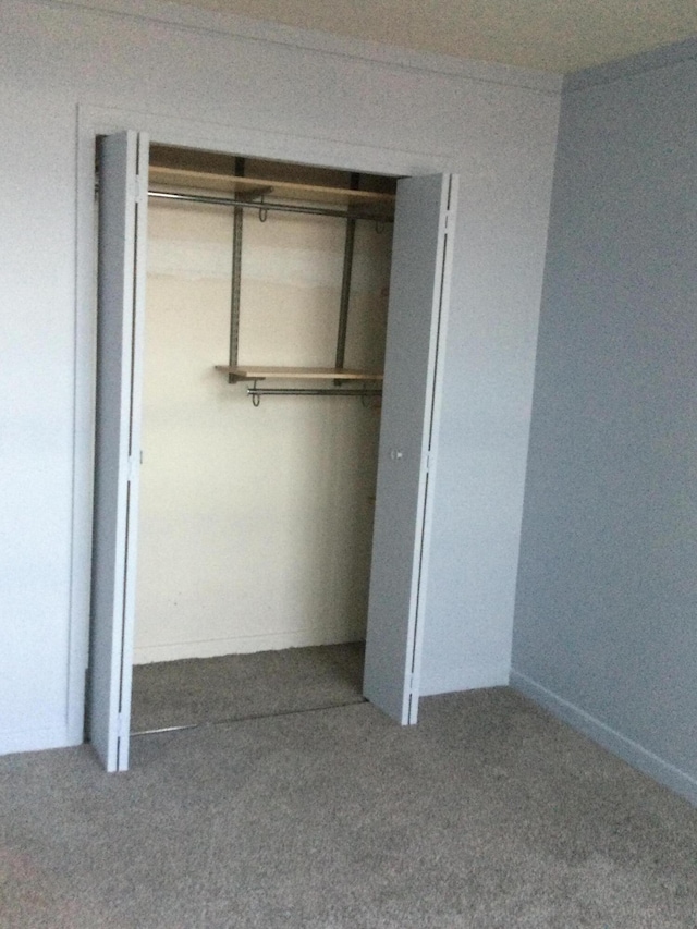 unfurnished bedroom with a closet and carpet flooring