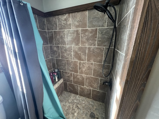 bathroom featuring a shower with shower curtain