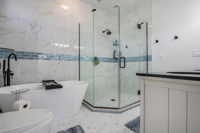 full bathroom with plus walk in shower, toilet, and sink