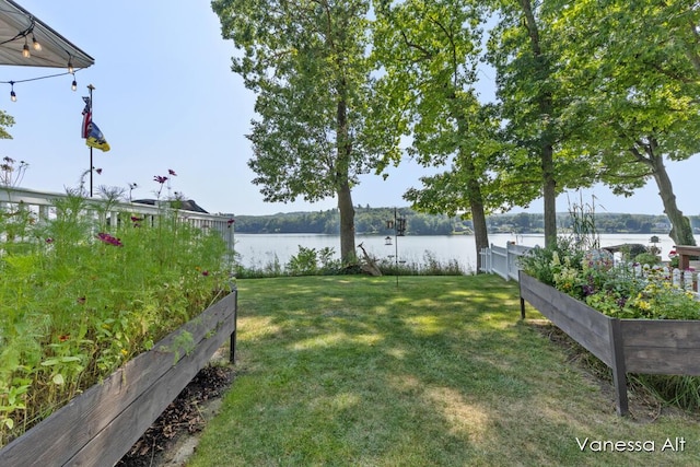 view of yard with a water view