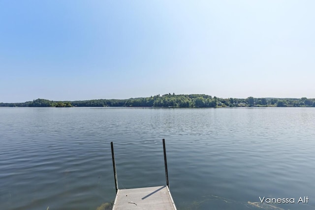 view of dock with a water view