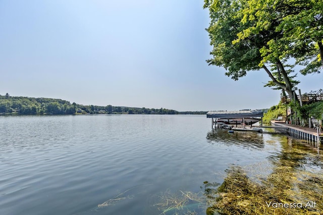 view of dock featuring a water view