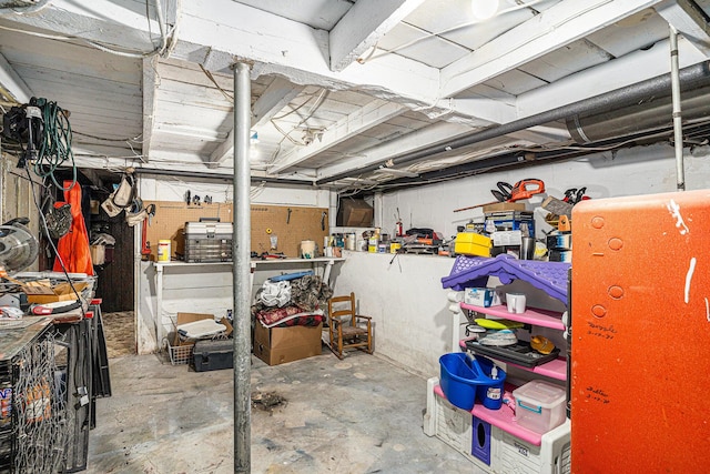 basement featuring a workshop area