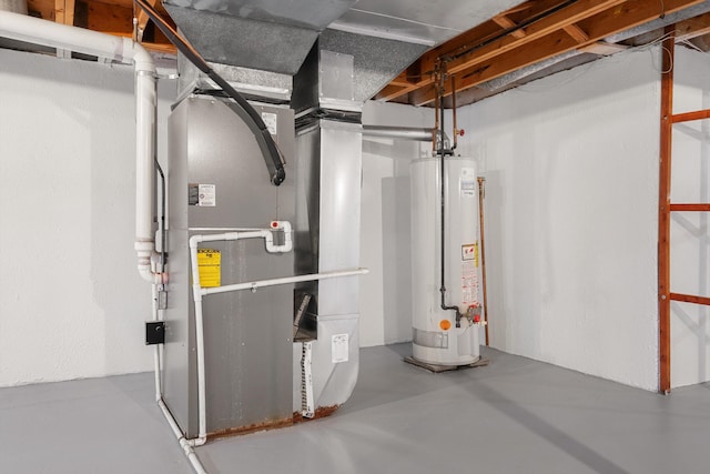 utility room featuring heating unit and gas water heater