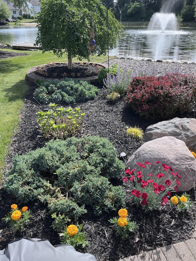 view of yard with a water view