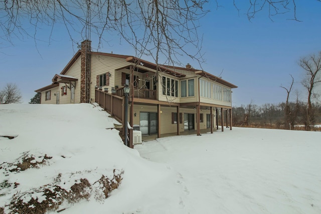 view of snow covered property