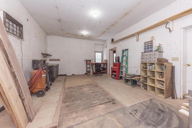 basement featuring a workshop area