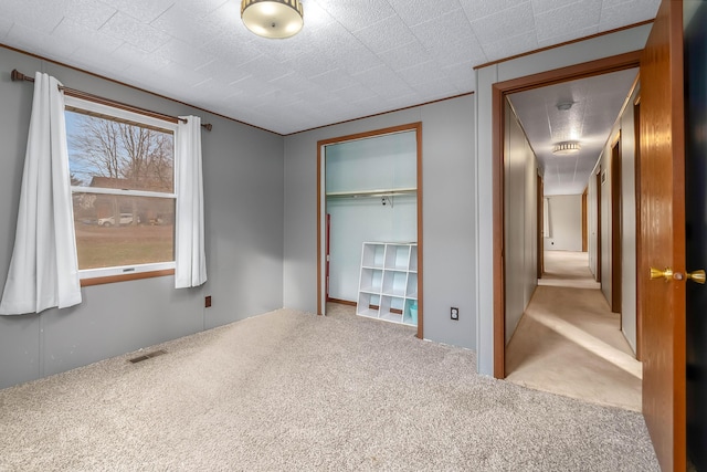 unfurnished bedroom featuring carpet flooring and a closet