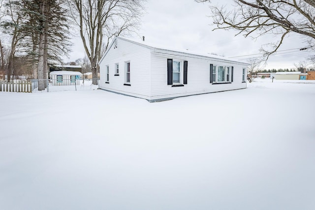 view of snow covered exterior