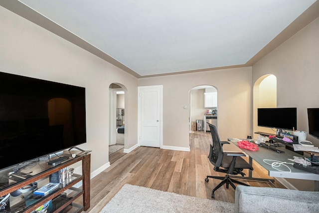 office space featuring light hardwood / wood-style floors