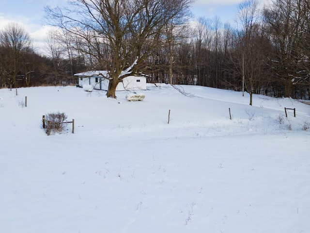 view of yard layered in snow