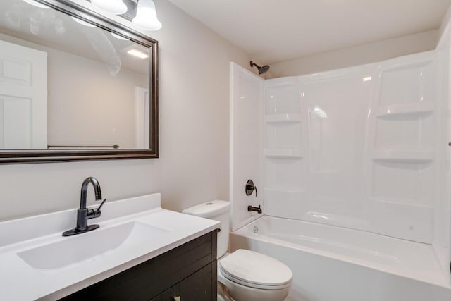 full bathroom with shower / tub combination, toilet, and vanity