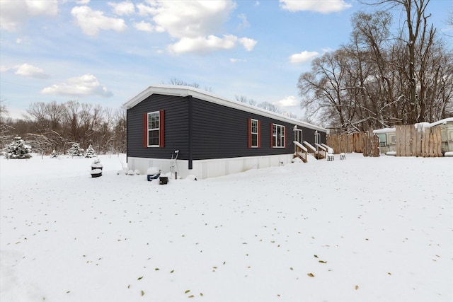 view of snow covered exterior