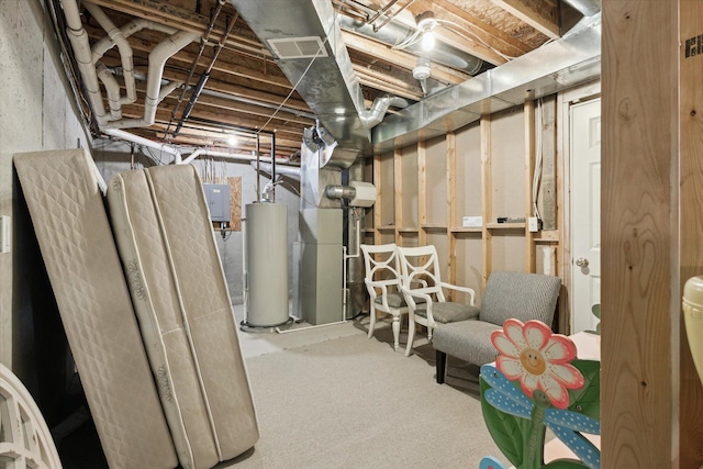 basement featuring water heater