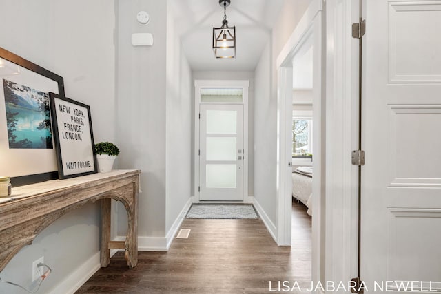 entryway featuring dark wood-type flooring