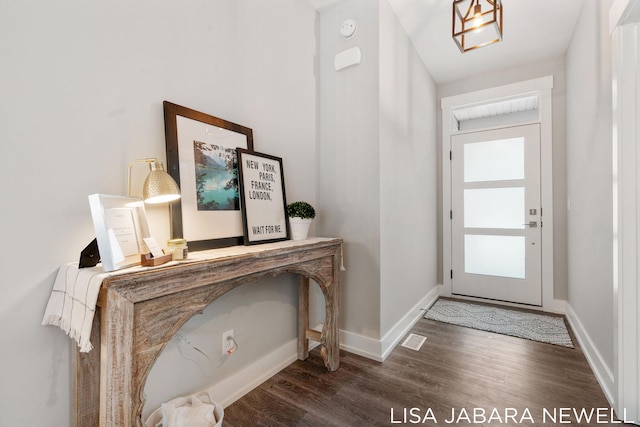 doorway featuring dark wood-type flooring