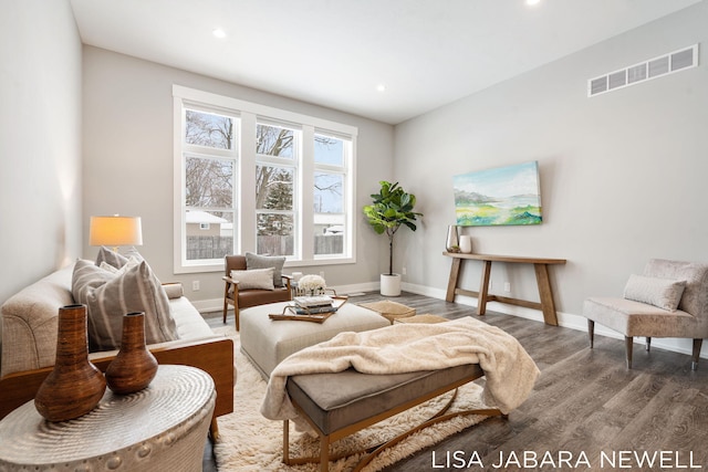 living area featuring hardwood / wood-style flooring