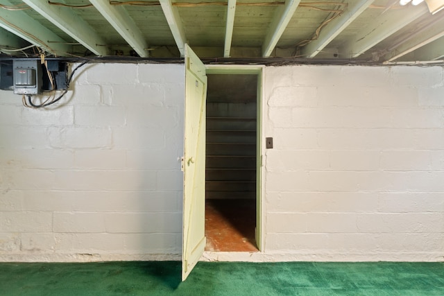 basement featuring carpet flooring