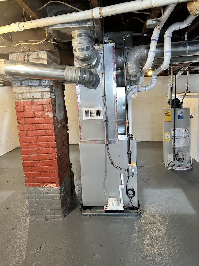 utilities featuring heating unit and gas water heater