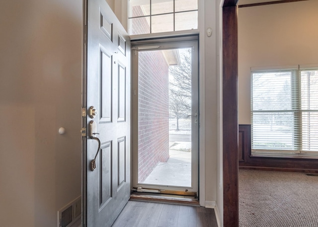 foyer entrance with hardwood / wood-style flooring and plenty of natural light