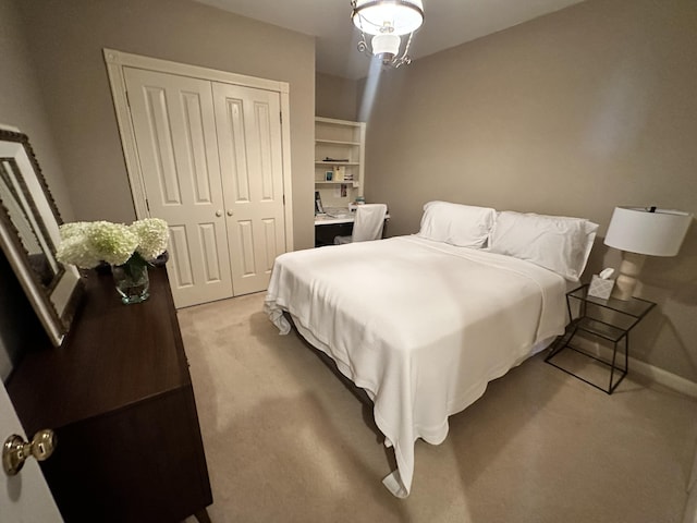 carpeted bedroom with a closet