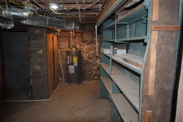 basement featuring water heater