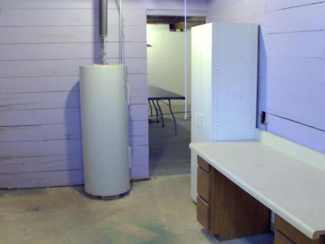 basement with water heater