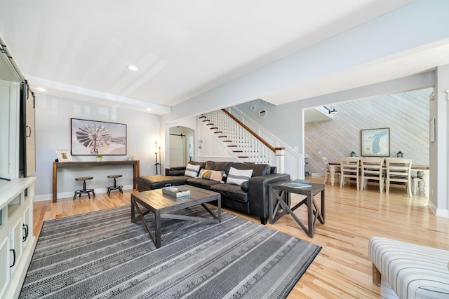 living room with hardwood / wood-style floors