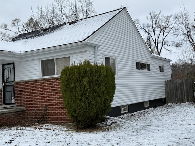 view of snow covered exterior