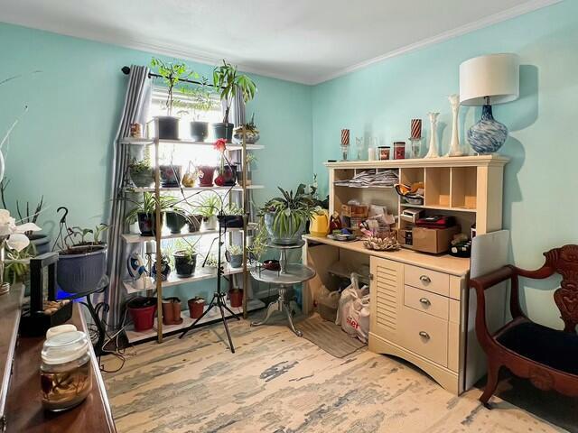 interior space featuring crown molding