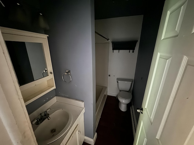 full bathroom featuring vanity, shower / washtub combination, and toilet