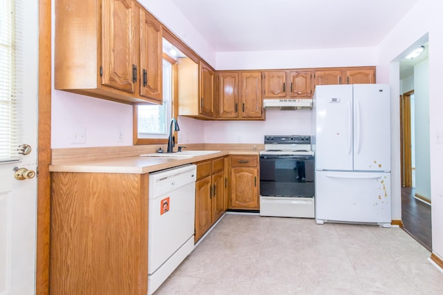 kitchen with white appliances and sink