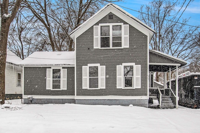 view of snow covered exterior