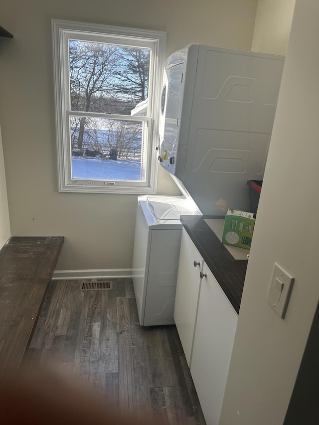 washroom featuring dark hardwood / wood-style floors, plenty of natural light, and cabinets