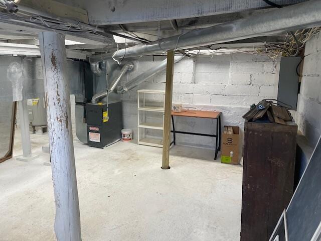 basement with heating unit