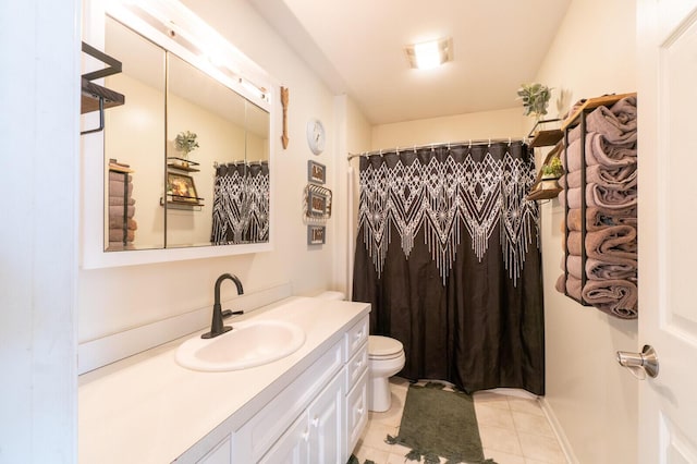 bathroom with vanity, a shower with curtain, and toilet