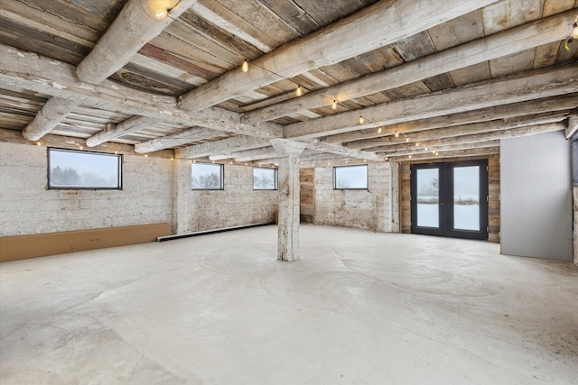 basement featuring french doors