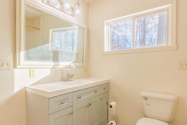 bathroom with vanity, plenty of natural light, and toilet