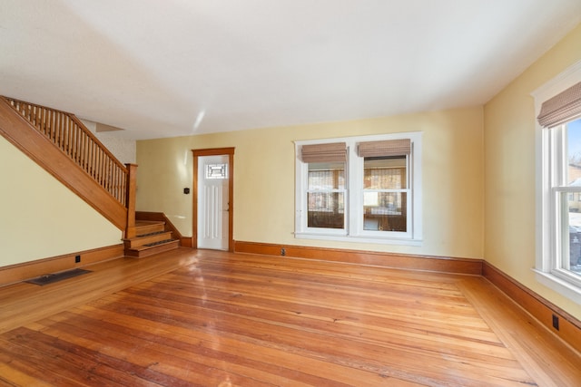 unfurnished living room with light hardwood / wood-style floors