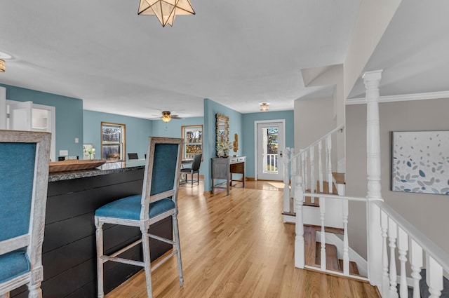 interior space featuring hardwood / wood-style flooring and ceiling fan